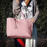 OCT17 Women Tote Bag - Tassels Faux Leather Shoulder Handbags, Fashion Ladies Purses Satchel Messenger Bags - Hot Pink