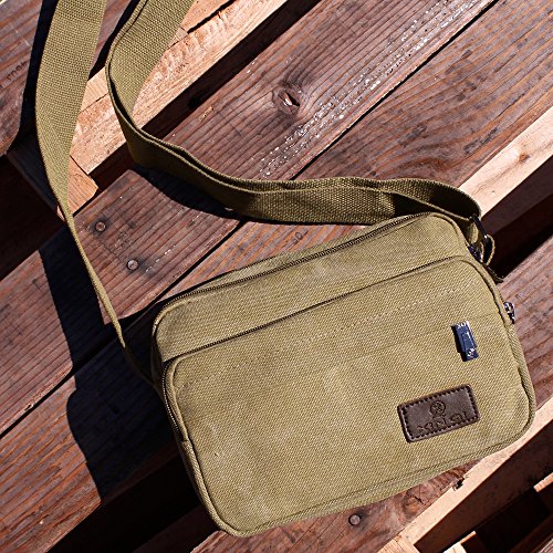 GEARONIC TM Men Vintage Crossbody Canvas Messenger Shoulder Bag School Hiking Military Travel Satchel - Khaki