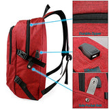 Business Laptop Backpack, Slim Anti Theft Computer Bag, Water-resistent Headphone Port, USB Charging Port Fits UNDER 17"-Red