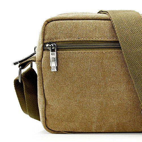 GEARONIC TM Men Vintage Crossbody Canvas Messenger Shoulder Bag School Hiking Military Travel Satchel - Khaki